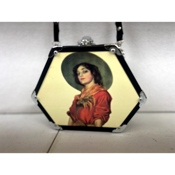 HARD SHELL HANDBAG COWGIRL GYPSY HEXAGON BOHO RETRO VTG PURSE - Picture 3 of 11